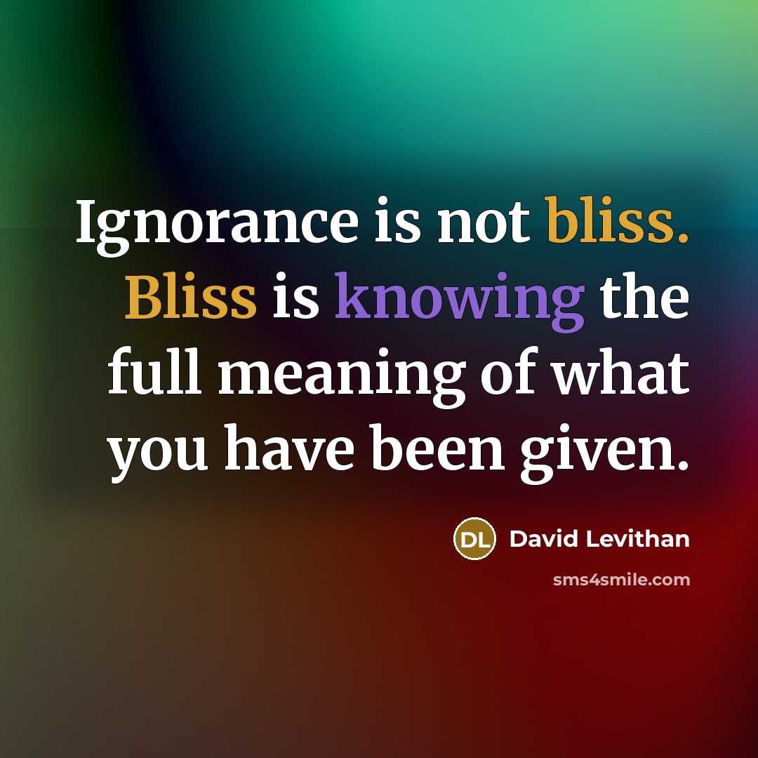 “Ignorance is not bliss. Bliss is knowing the full meaning of what you have been given.” quote by David Levithan