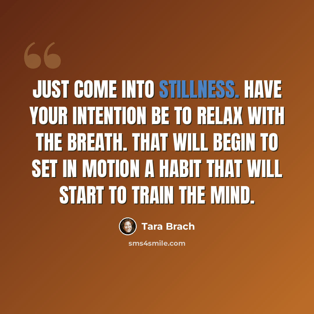 “Just come into stillness. Have your intention be to relax with the breath. That will begin to set in motion a habit that will start to train the mind.” quote by Tara Brach