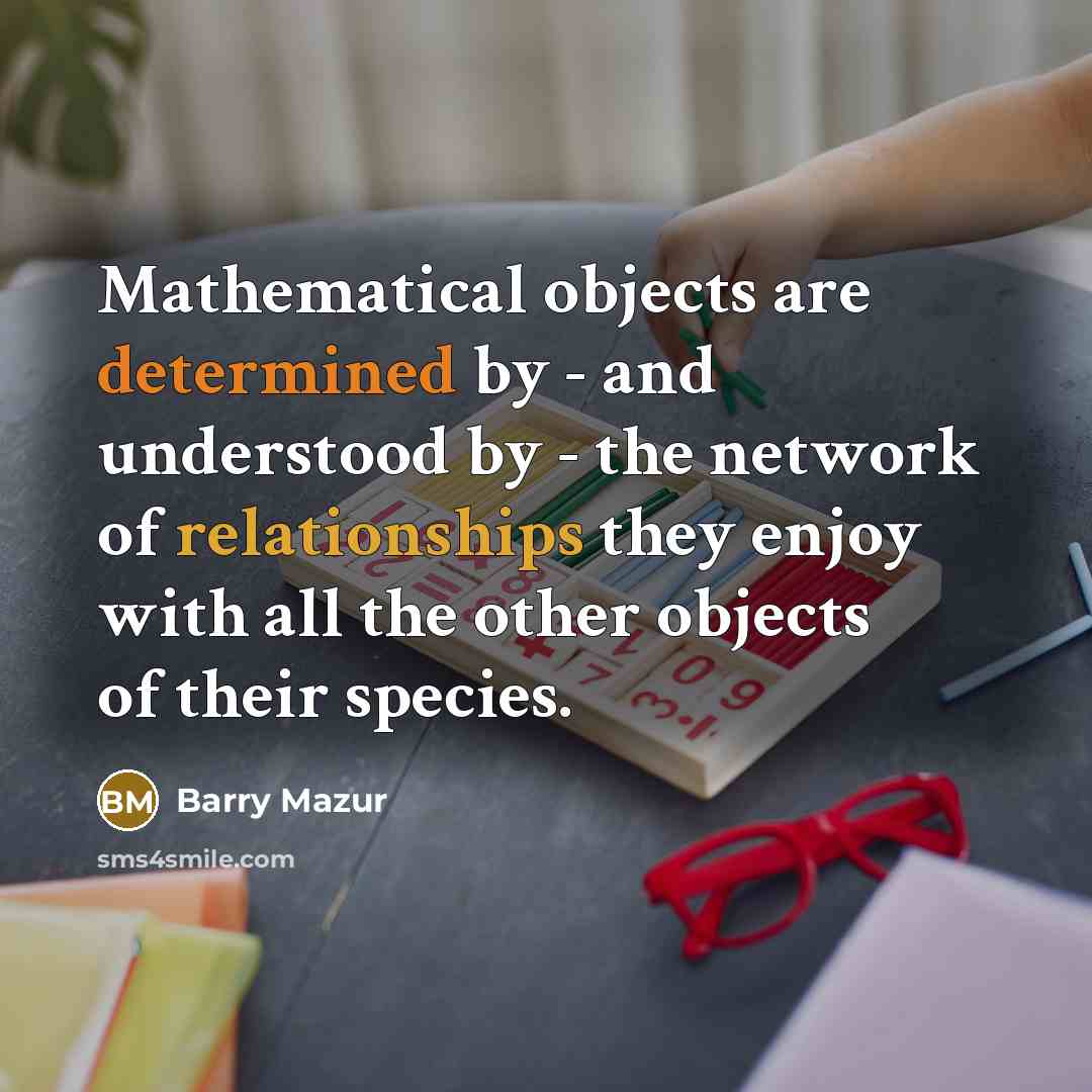 “Mathematical objects are determined by - and understood by - the network of relationships they enjoy with all the other objects of their species.” quote by Barry Mazur