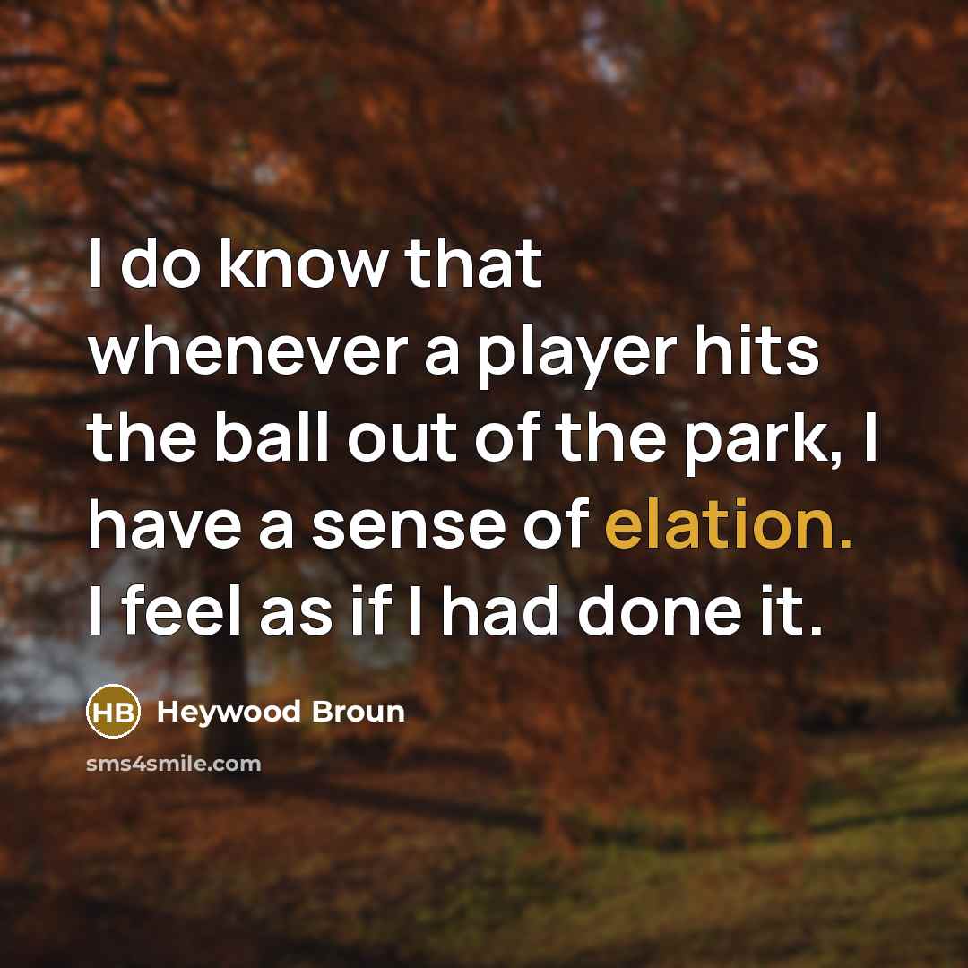 “I do know that whenever a player hits the ball out of the park, I have a sense of elation. I feel as if I had done it.” quote by Heywood Broun