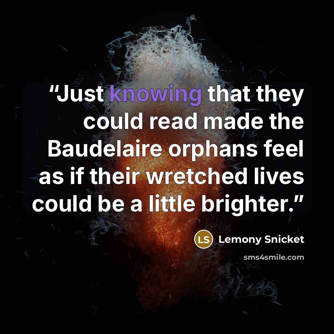 “Just knowing that they could read made the Baudelaire orphans feel as if their wretched lives could be a little brighter.” quote by Lemony Snicket