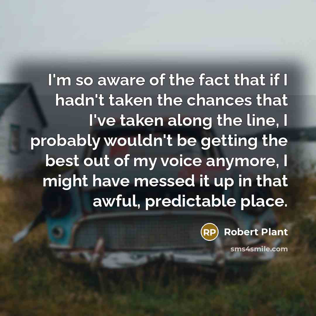 “I'm so aware of the fact that if I hadn't taken the chances that I've taken along the line, I probably wouldn't be getting the best out of my voice anymore, I might have messed it up in that awful, predictable place.” quote by Robert Plant