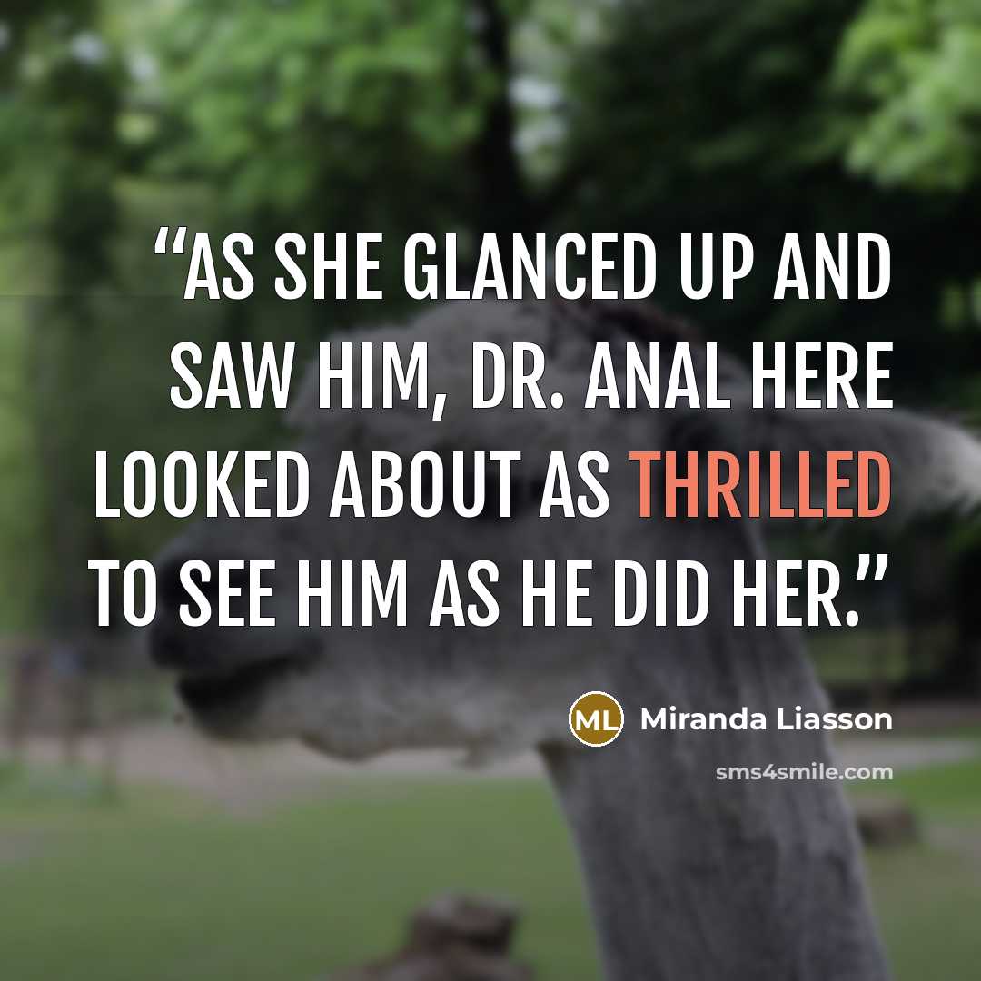 “As she glanced up and saw him, Dr. Anal here looked about as thrilled to see him as he did her.” quote by Miranda Liasson