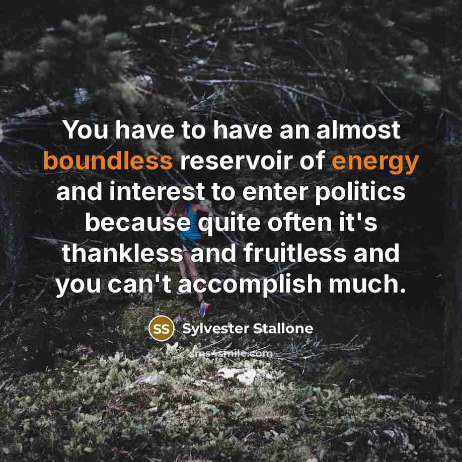 “You have to have an almost boundless reservoir of energy and interest to enter politics because quite often it's thankless and fruitless and you can't accomplish much.” quote by Sylvester Stallone