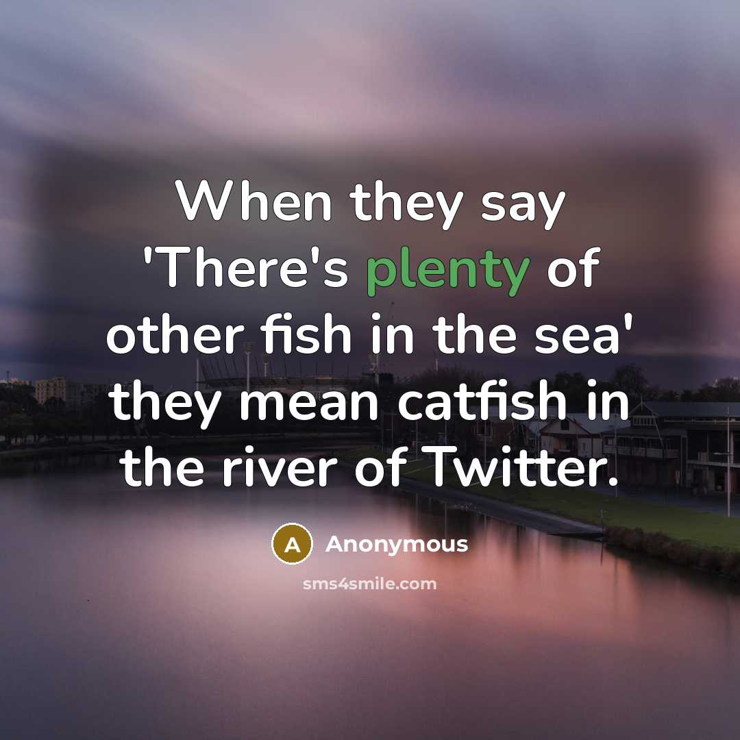 “When they say 'There's plenty of other fish in the sea' they mean catfish in the river of Twitter.” quote by Anonymous