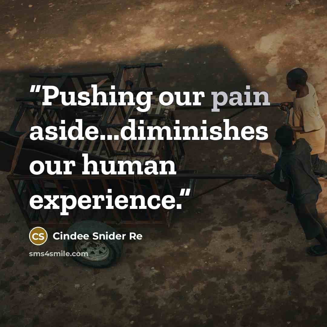 “Pushing our pain aside...diminishes our human experience.” quote by Cindee Snider Re