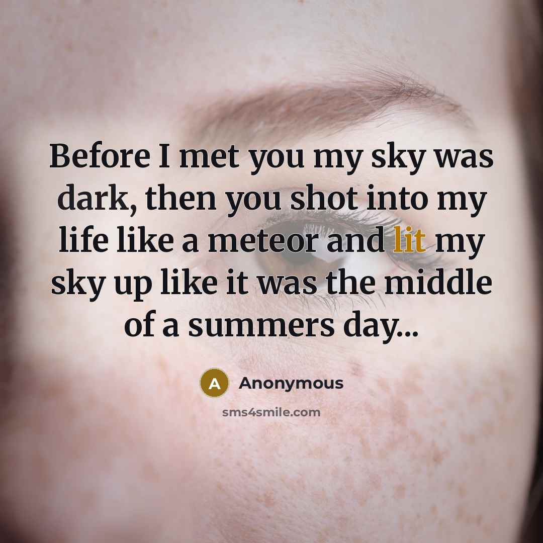 “Before I met you my sky was dark, then you shot into my life like a meteor and lit my sky up like it was the middle of a summers day...” quote by Anonymous