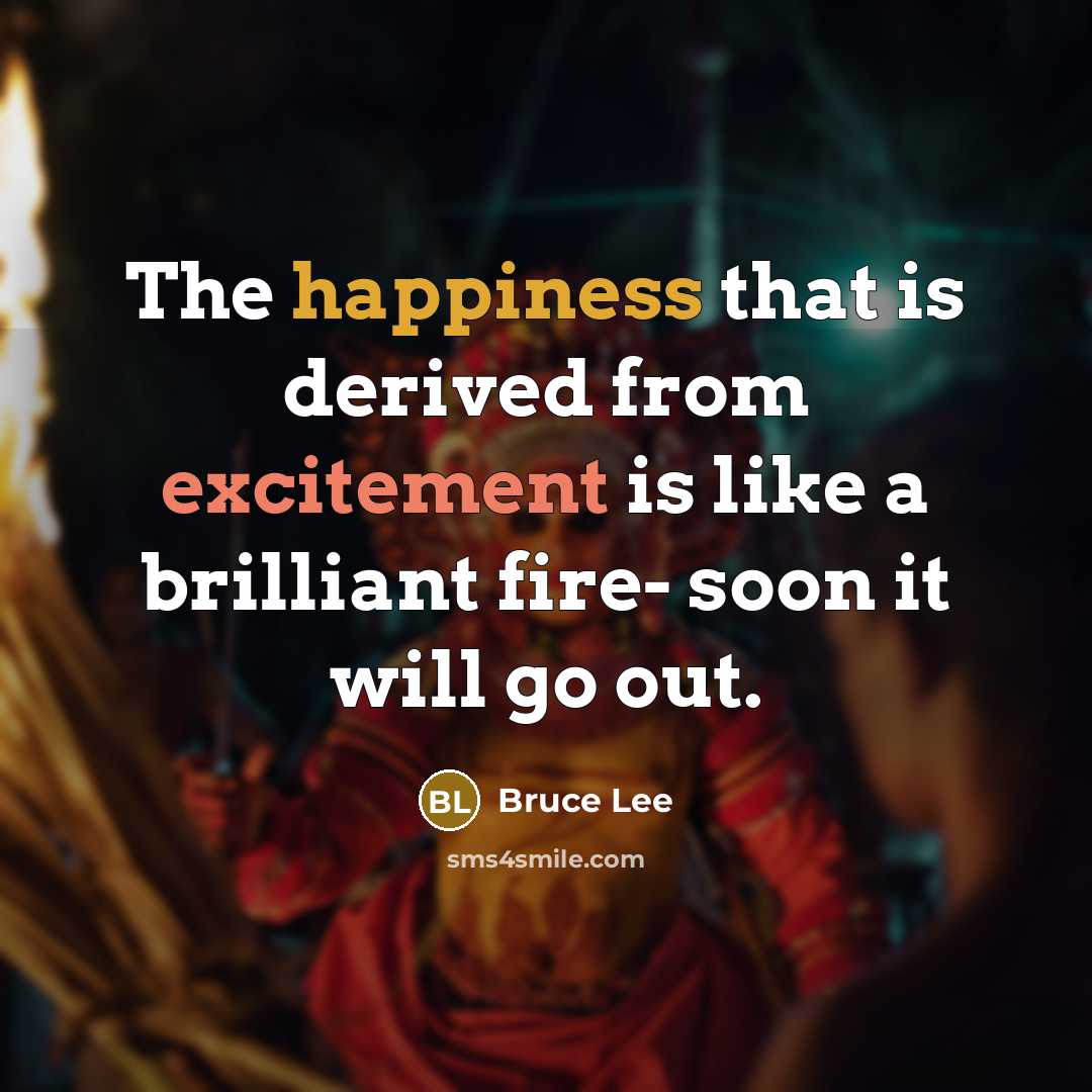 “The happiness that is derived from excitement is like a brilliant fire- soon it will go out.” quote by Bruce Lee