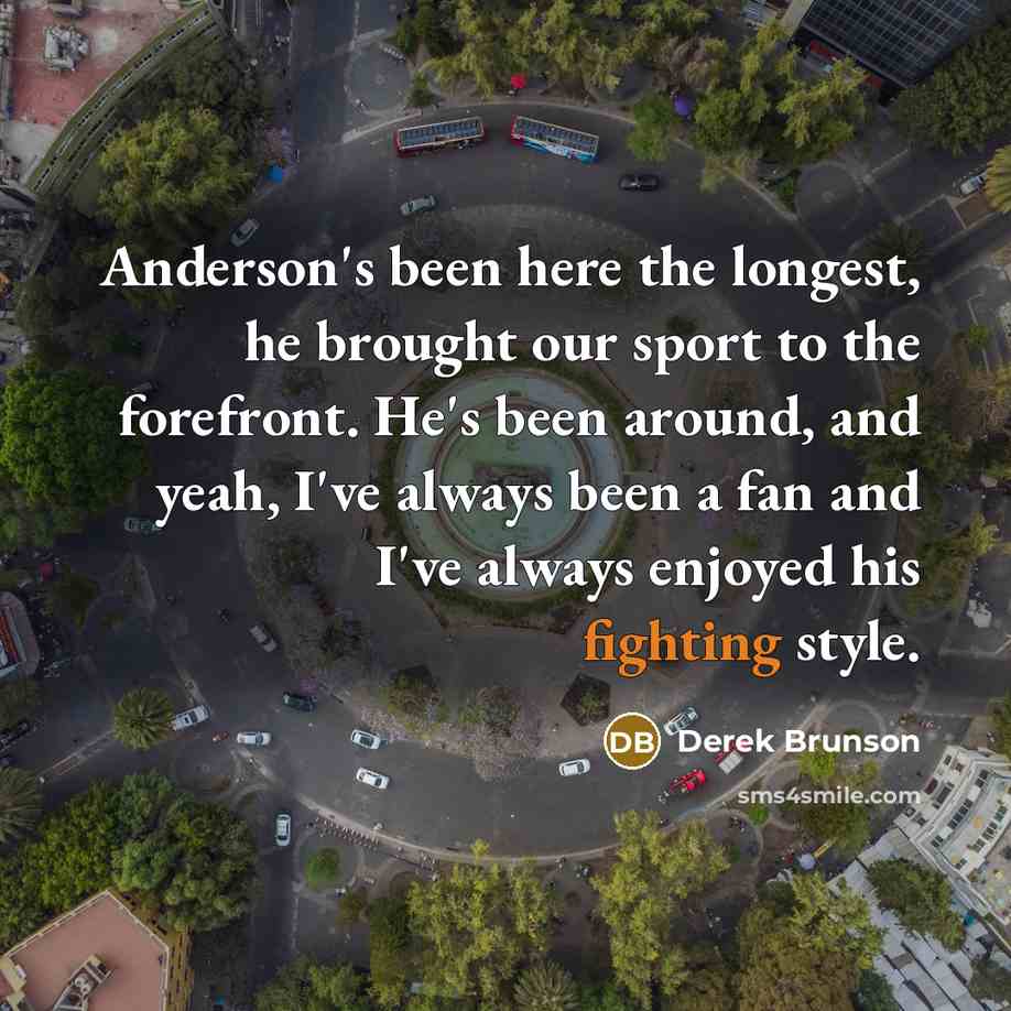 “Anderson's been here the longest, he brought our sport to the forefront. He's been around, and yeah, I've always been a fan and I've always enjoyed his fighting style.” quote by Derek Brunson