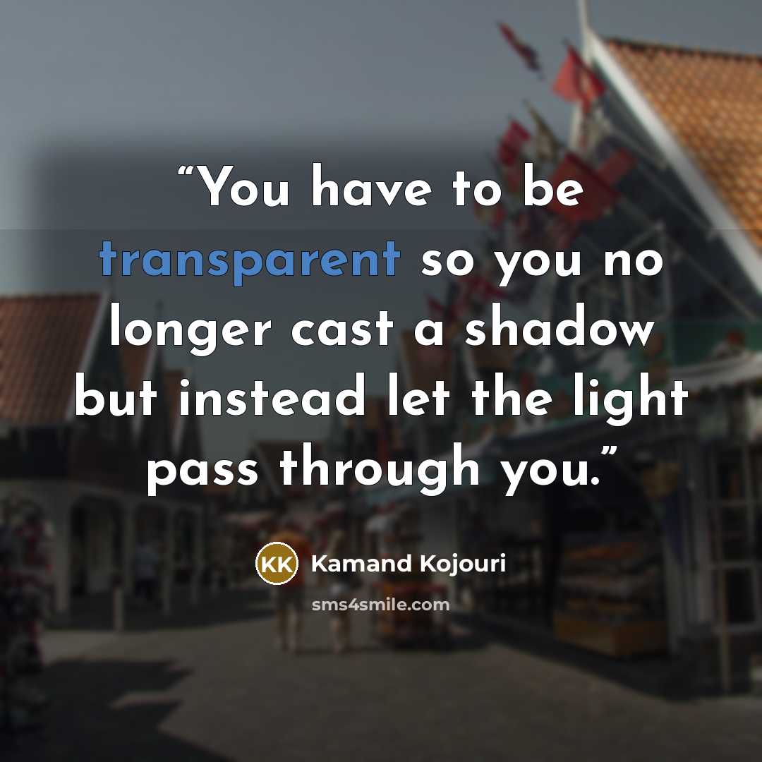 “You have to be transparent so you no longer cast a shadow but instead let the light pass through you.” quote by Kamand Kojouri