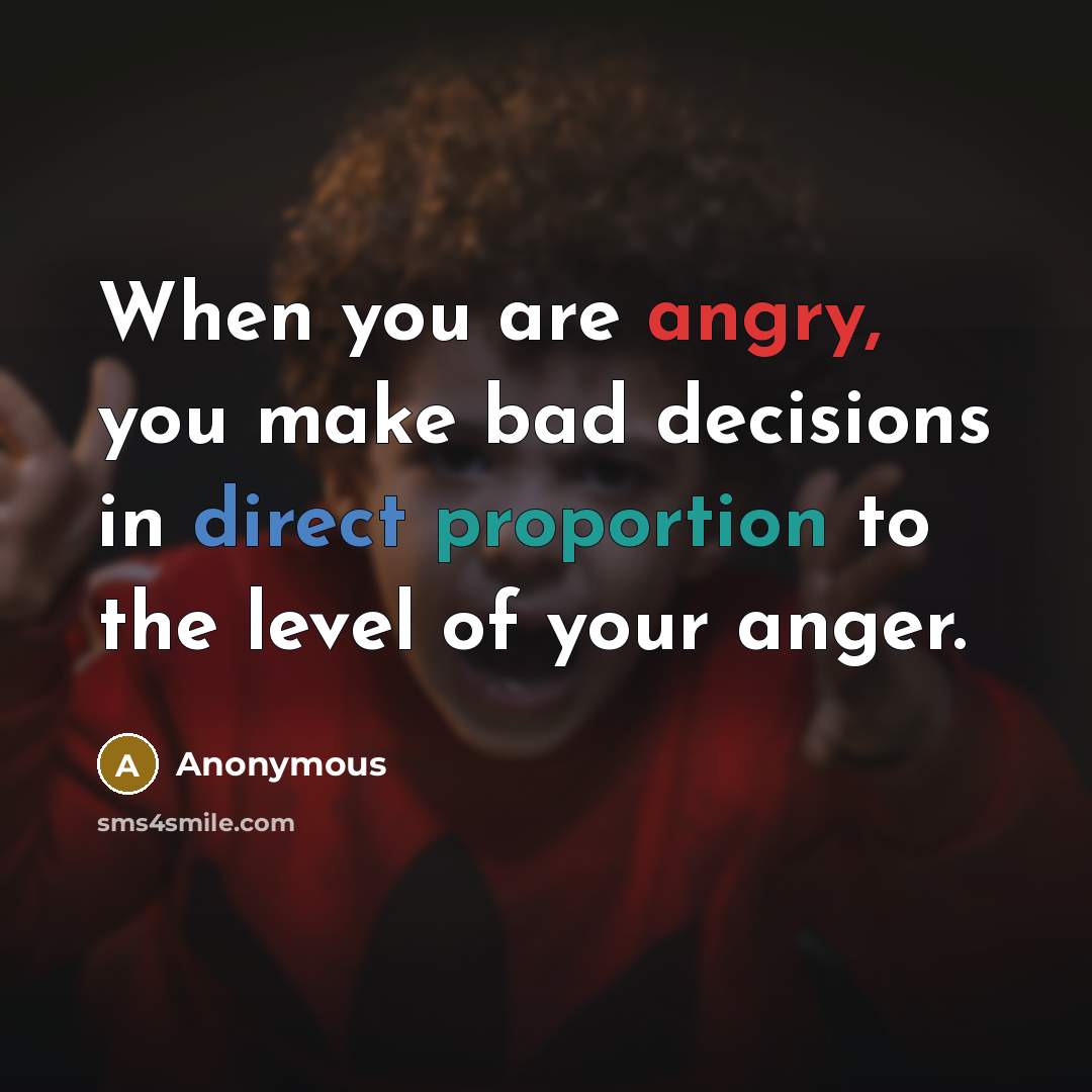 “When you are angry, you make bad decisions in direct proportion to the level of your anger.” quote by Anonymous
