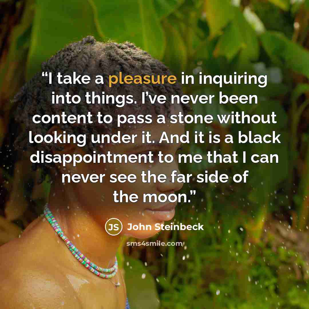“I take a pleasure in inquiring into things. I’ve never been content to pass a stone without looking under it. And it is a black disappointment to me that I can never see the far side of the moon.” quote by John Steinbeck