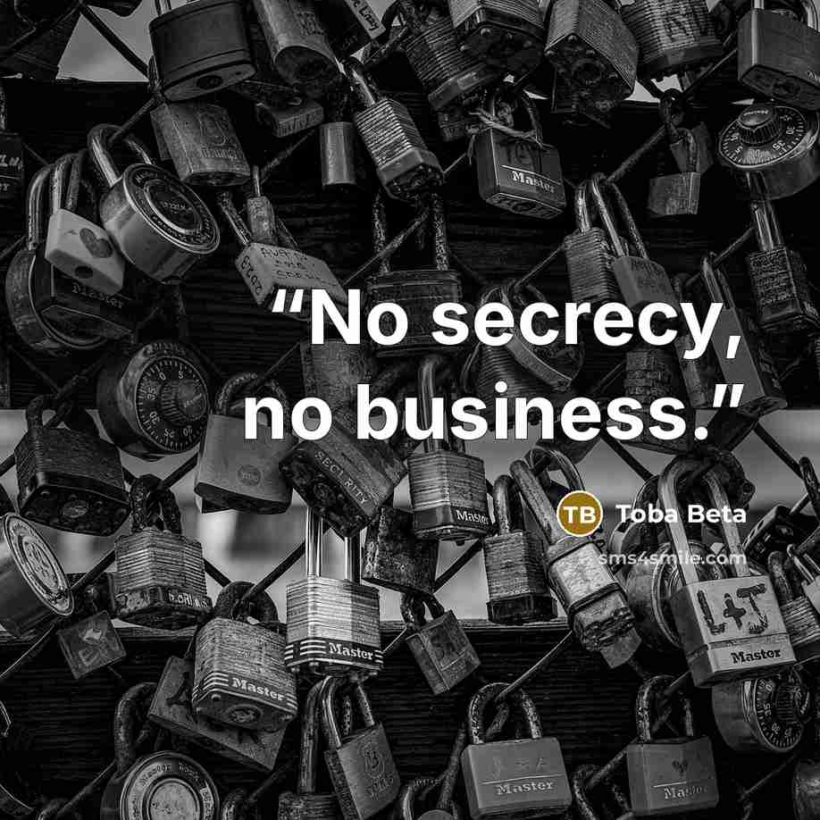 “No secrecy, no business.” quote by Toba Beta