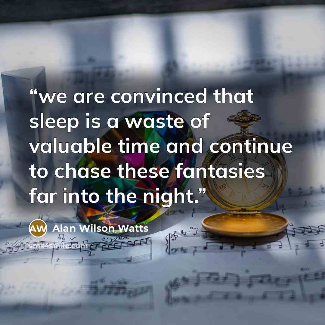 “we are convinced that sleep is a waste of valuable time and continue to chase these fantasies far into the night.” quote by Alan Wilson Watts
