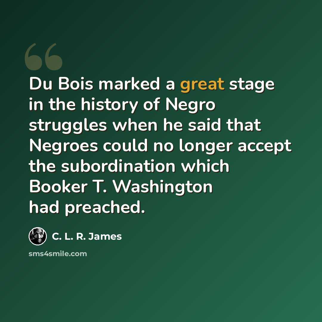 “Du Bois marked a great stage in the history of Negro struggles when he said that Negroes could no longer accept the subordination which Booker T. Washington had preached.” quote by C. L. R. James