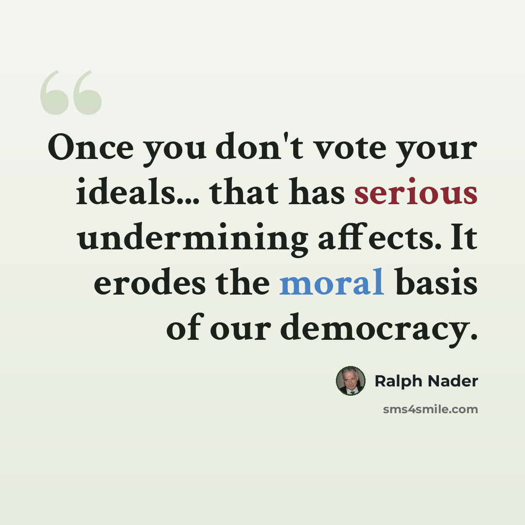 “Once you don't vote your ideals... that has serious undermining affects. It erodes the moral basis of our democracy.” quote by Ralph Nader