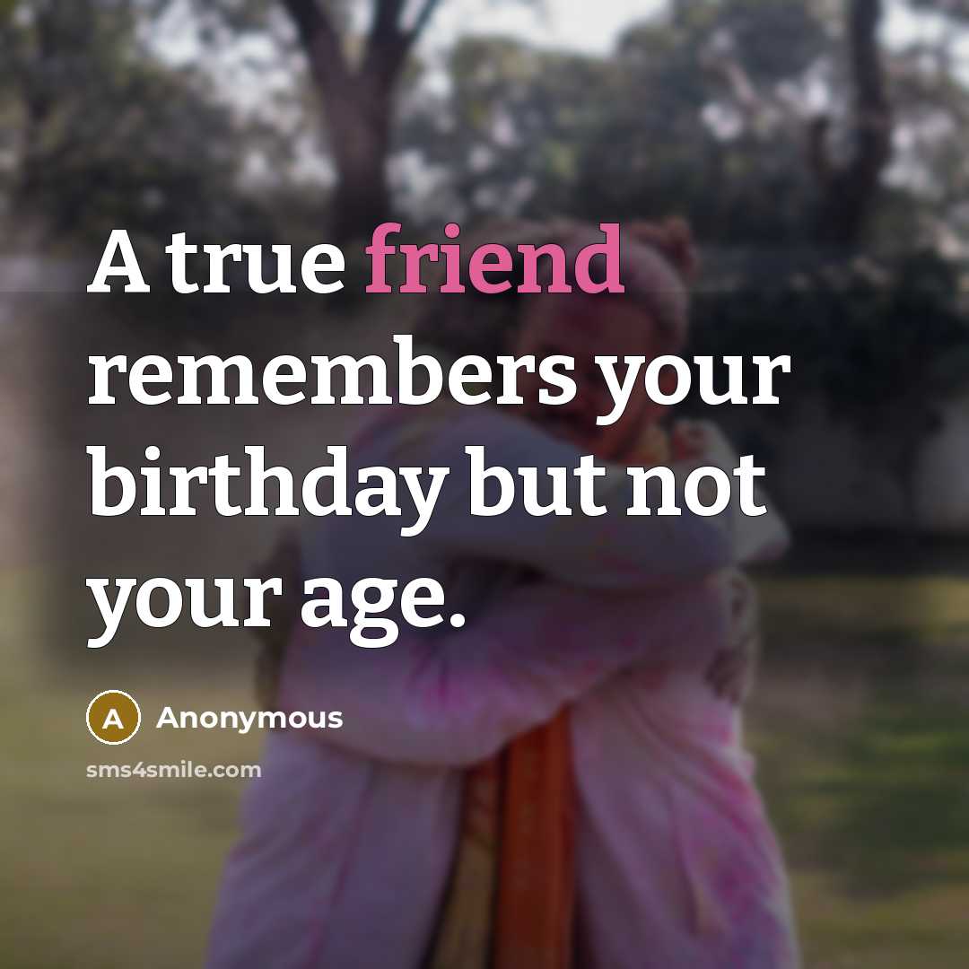 “A true friend remembers your birthday but not your age.” quote by Anonymous