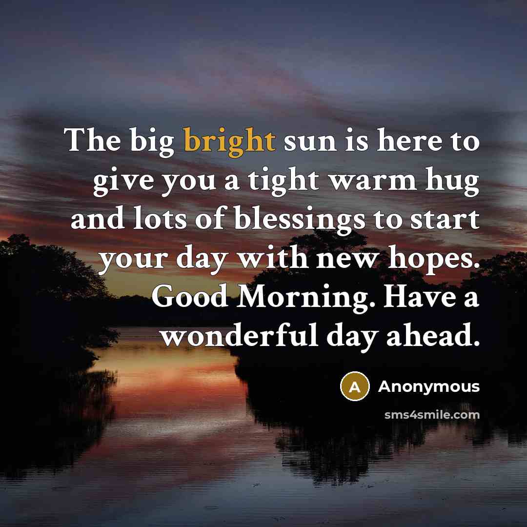 “The big bright sun is here to give you a tight warm hug and lots of blessings to start your day with new hopes. Good Morning. Have a wonderful day ahead.” quote by Anonymous