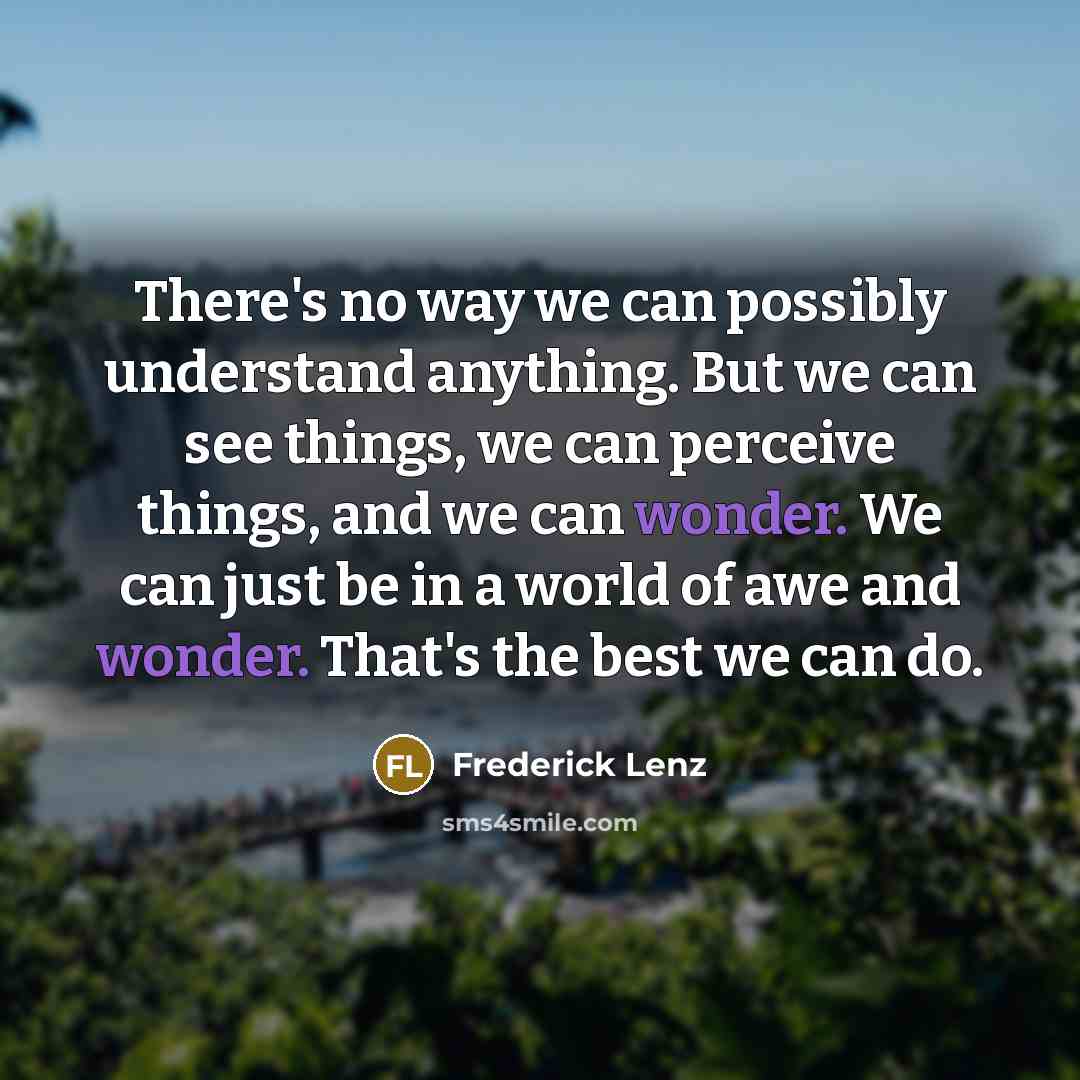 “There's no way we can possibly understand anything. But we can see things, we can perceive things, and we can wonder. We can just be in a world of awe and wonder. That's the best we can do.” quote by Frederick Lenz