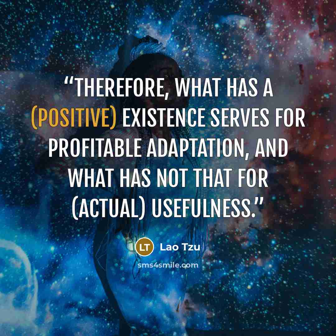 “Therefore, what has a (positive) existence serves for profitable adaptation, and what has not that for (actual) usefulness.” quote by Lao Tzu
