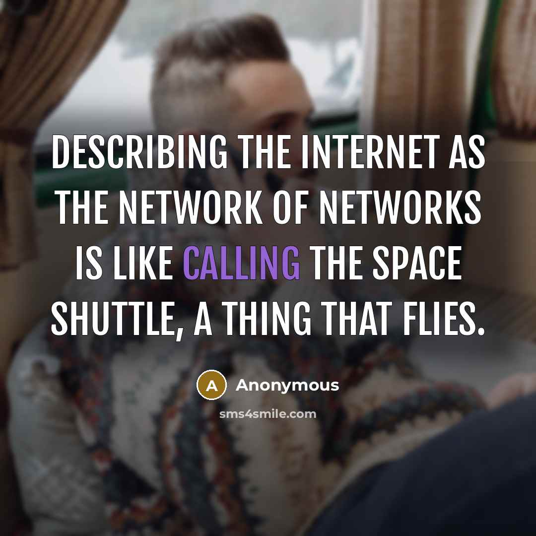 “Describing the Internet as the Network of Networks is like calling the Space Shuttle, a thing that flies.” quote by Anonymous