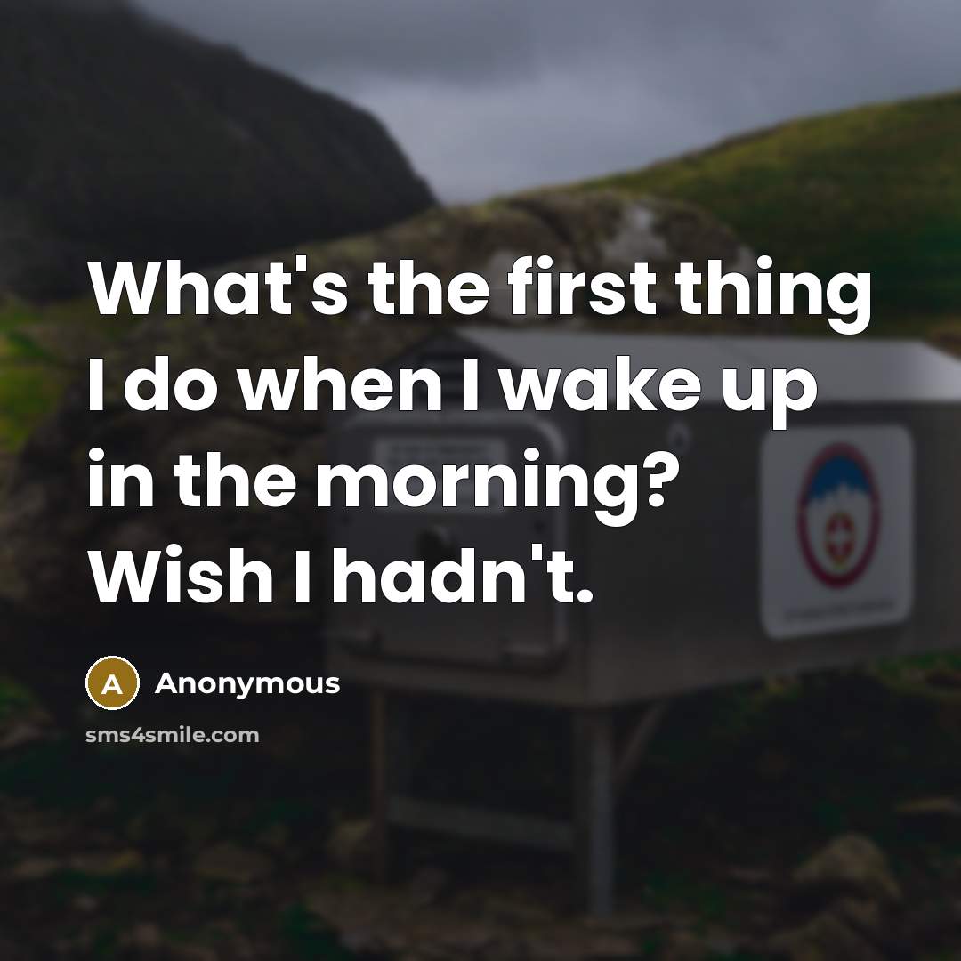 “What's the first thing I do when I wake up in the morning? Wish I hadn't.” quote by Anonymous
