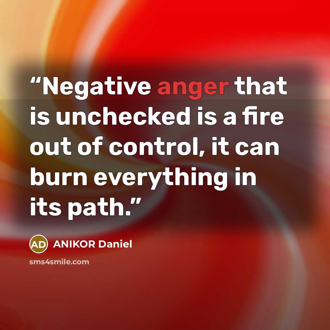 “Negative anger that is unchecked is a fire out of control, it can burn everything in its path.” quote by ANIKOR Daniel