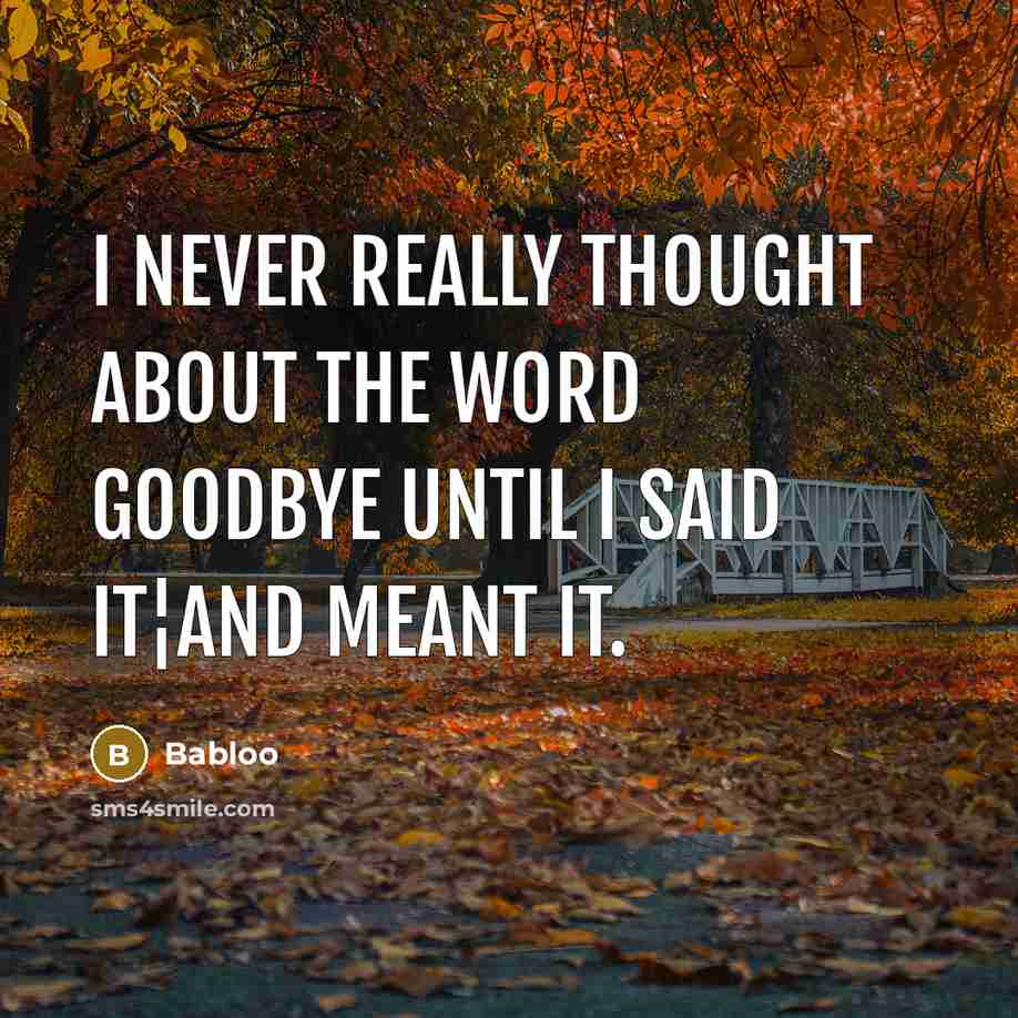 “I never really thought about the word goodbye until I said it¦and meant it.” quote by Babloo