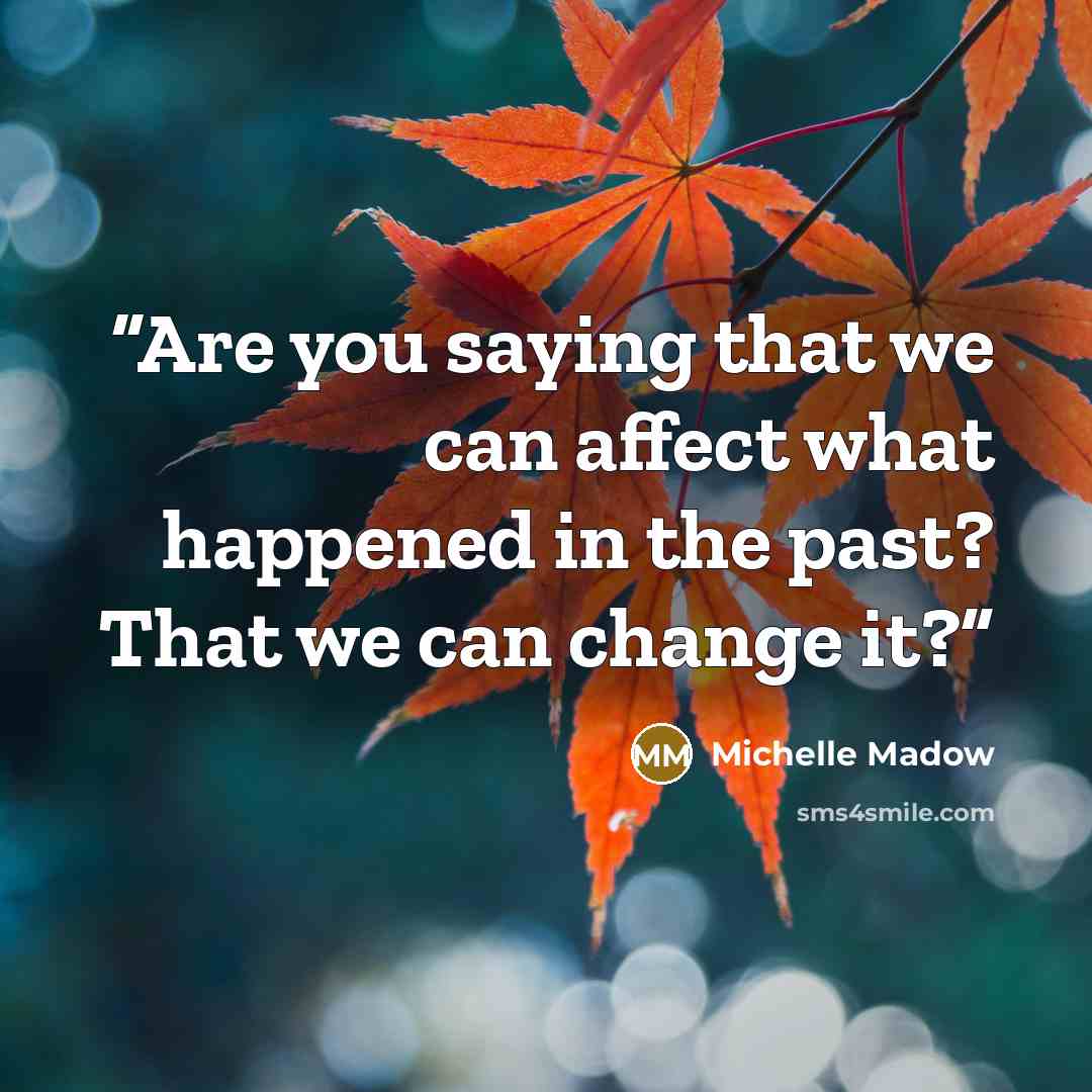 “Are you saying that we can affect what happened in the past? That we can change it?” quote by Michelle Madow