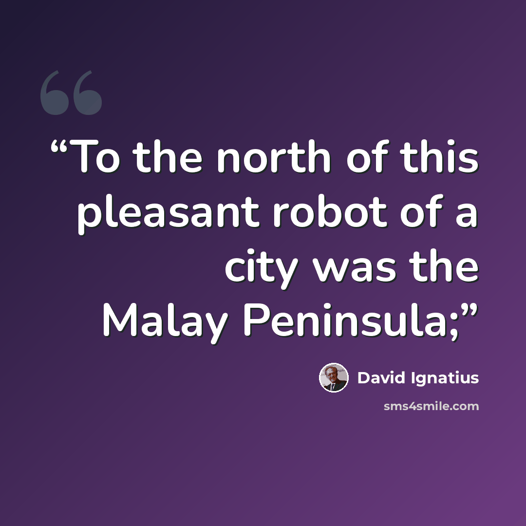 “To the north of this pleasant robot of a city was the Malay Peninsula;” quote by David Ignatius