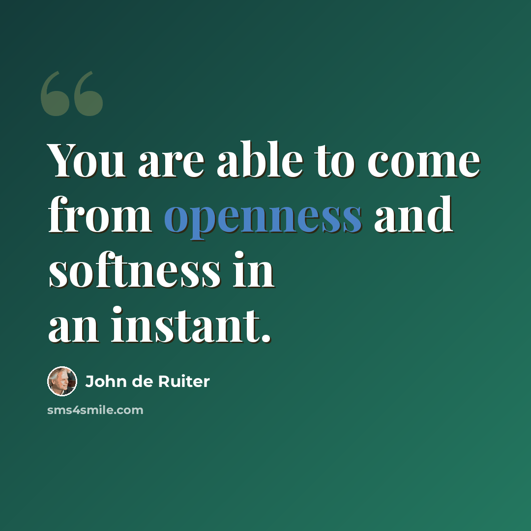 “You are able to come from openness and softness in an instant.” quote by John de Ruiter