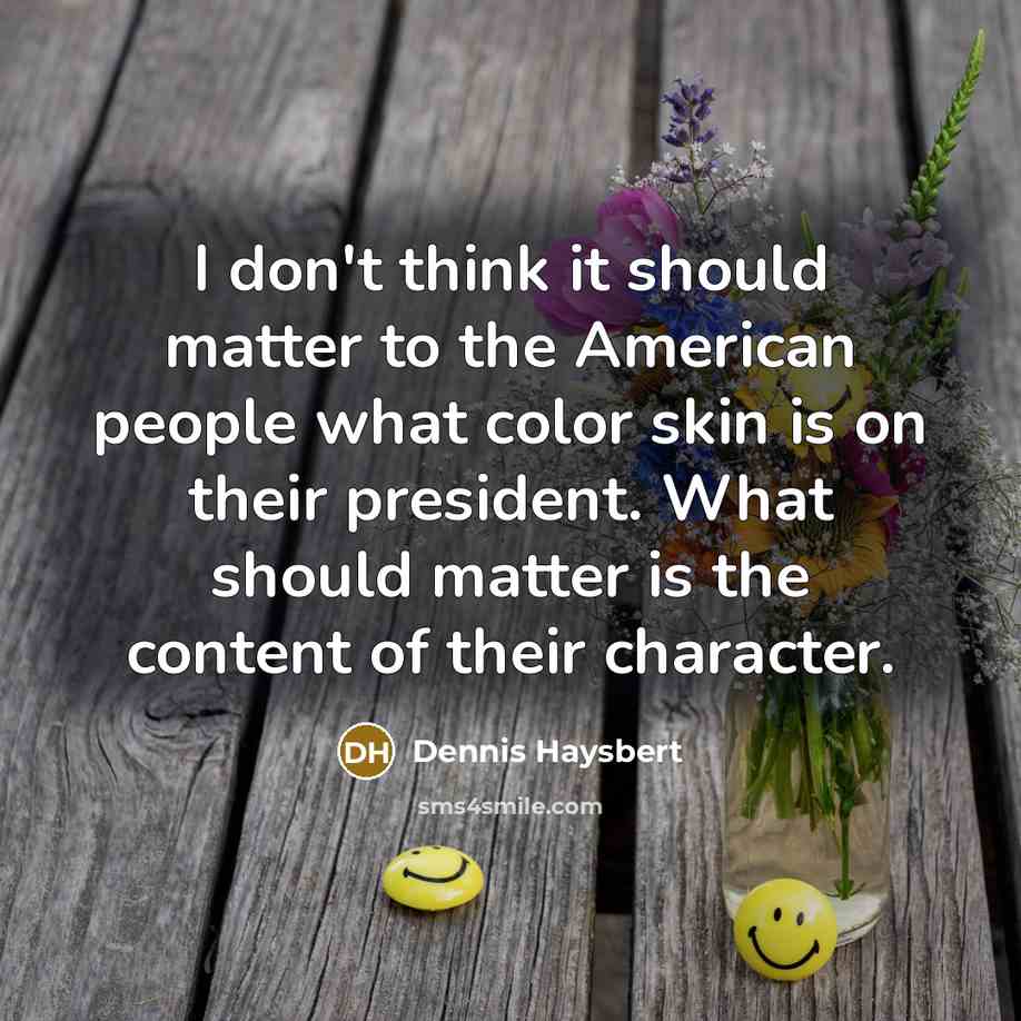 “I don't think it should matter to the American people what color skin is on their president. What should matter is the content of their character.” quote by Dennis Haysbert