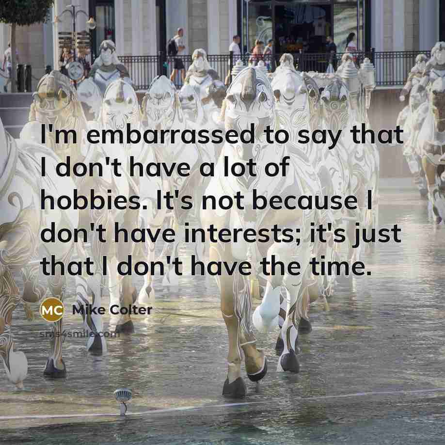 “I'm embarrassed to say that I don't have a lot of hobbies. It's not because I don't have interests; it's just that I don't have the time.” quote by Mike Colter