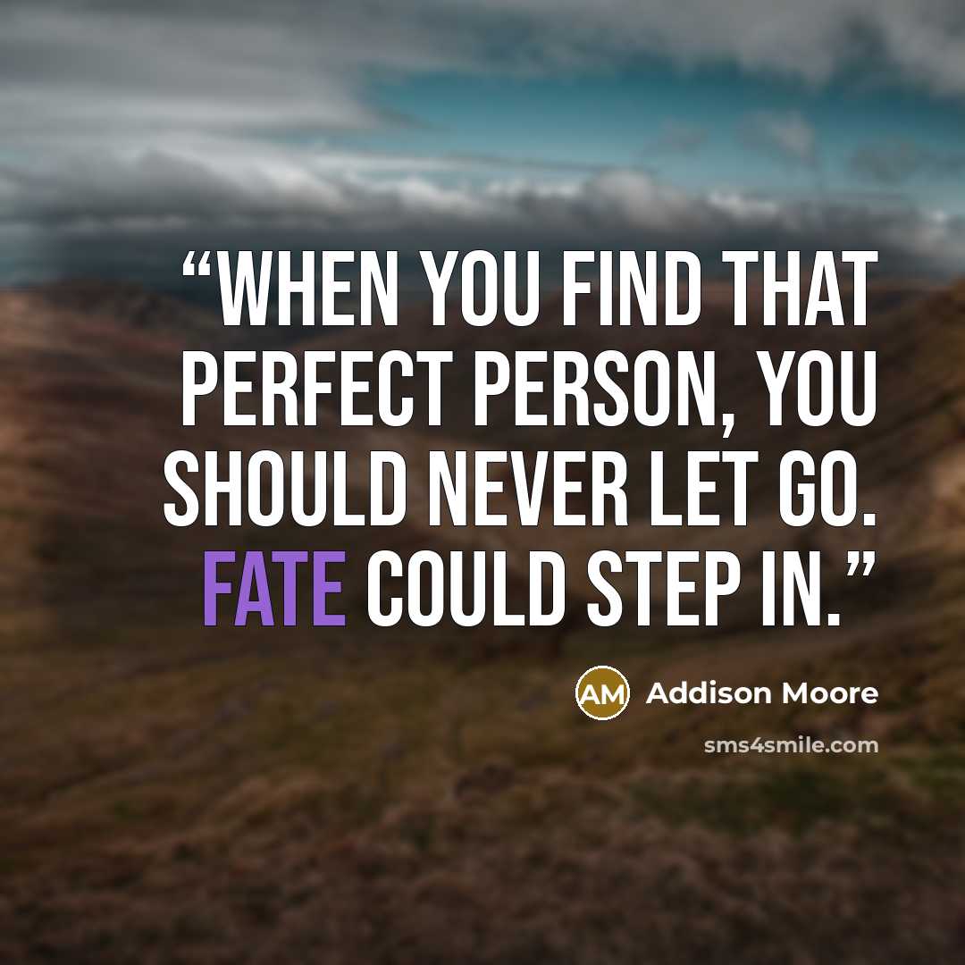 “When you find that perfect person, you should never let go. Fate could step in.” quote by Addison Moore