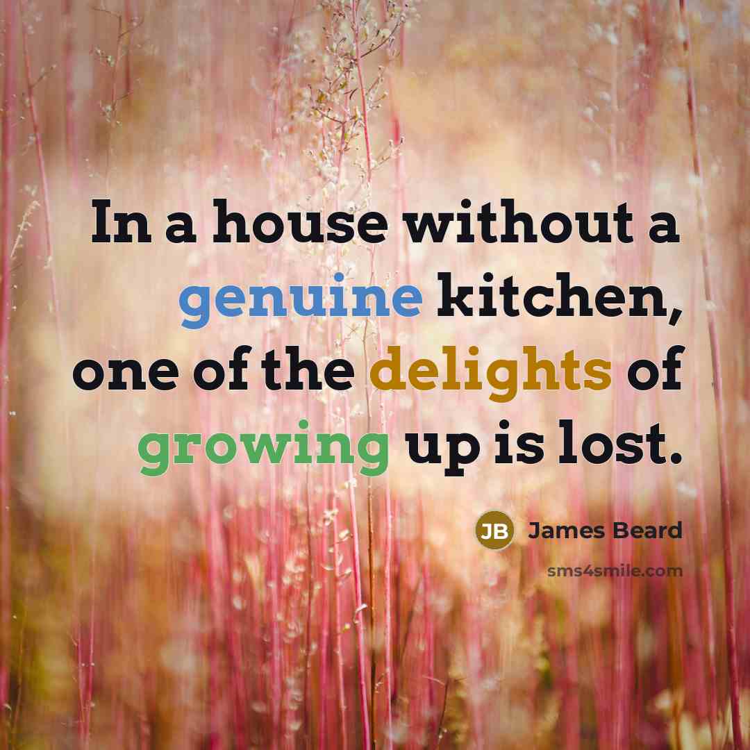 “In a house without a genuine kitchen, one of the delights of growing up is lost.” quote by James Beard