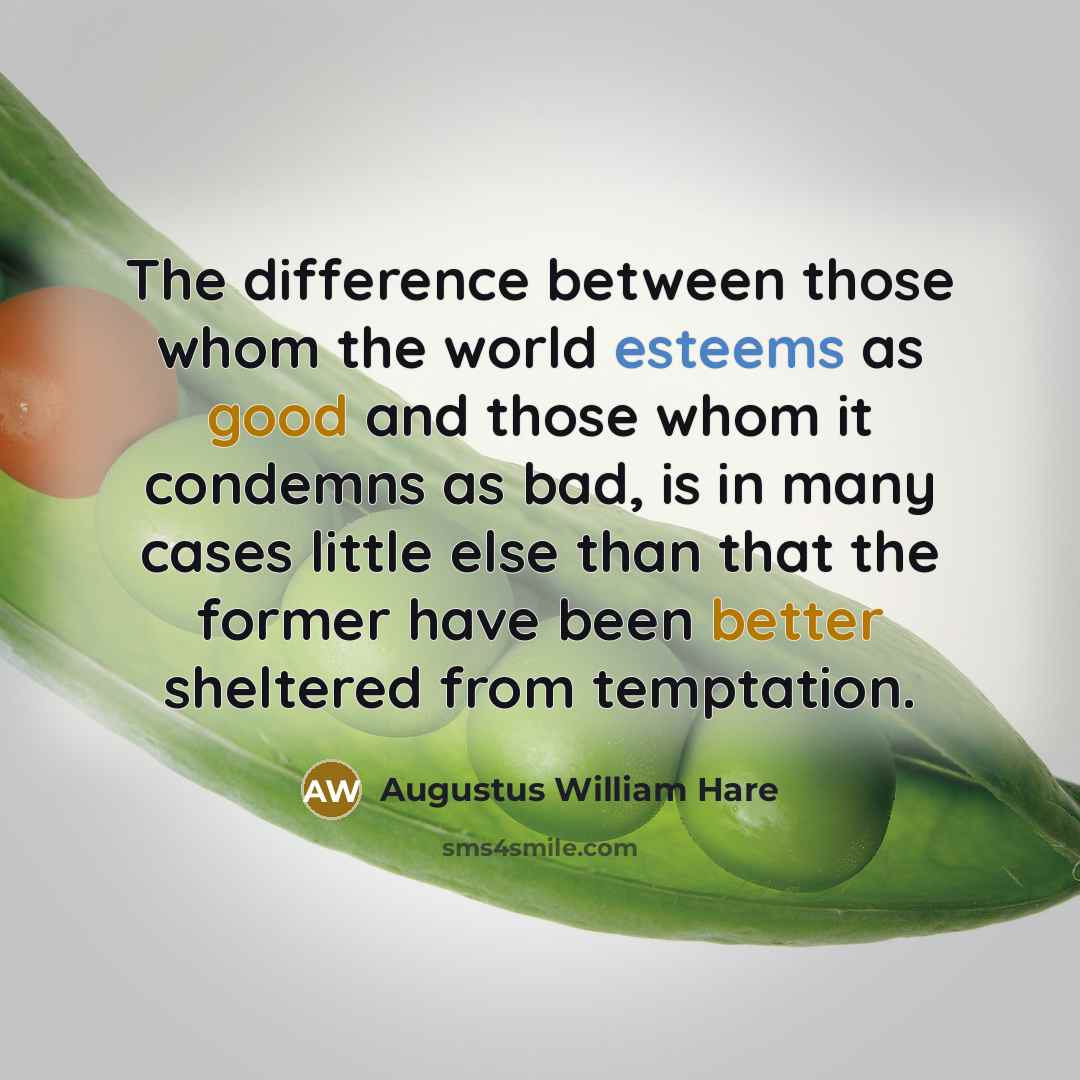 “The difference between those whom the world esteems as good and those whom it condemns as bad, is in many cases little else than that the former have been better sheltered from temptation.” quote by Augustus William Hare