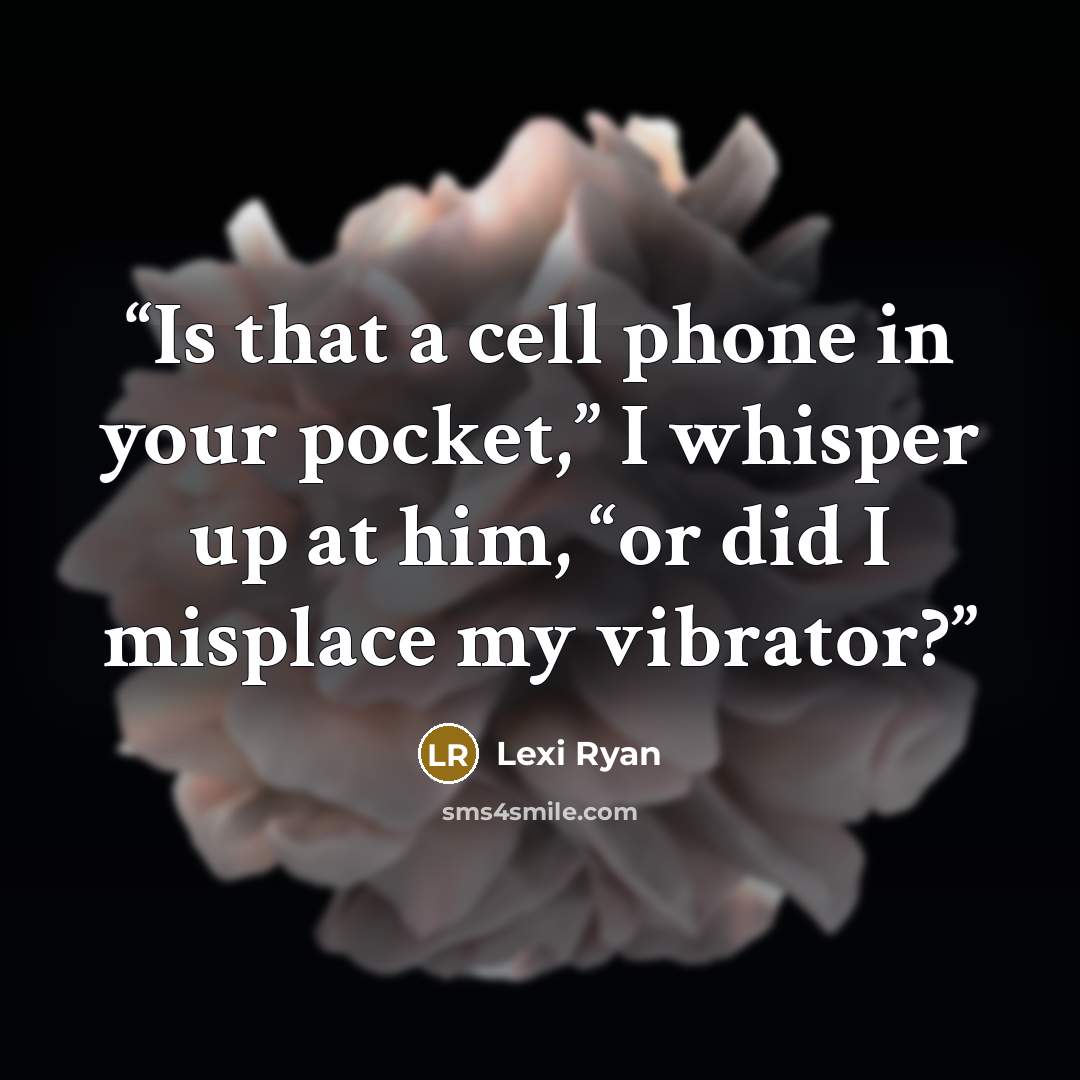 “Is that a cell phone in your pocket,” I whisper up at him, “or did I misplace my vibrator?” quote by Lexi Ryan