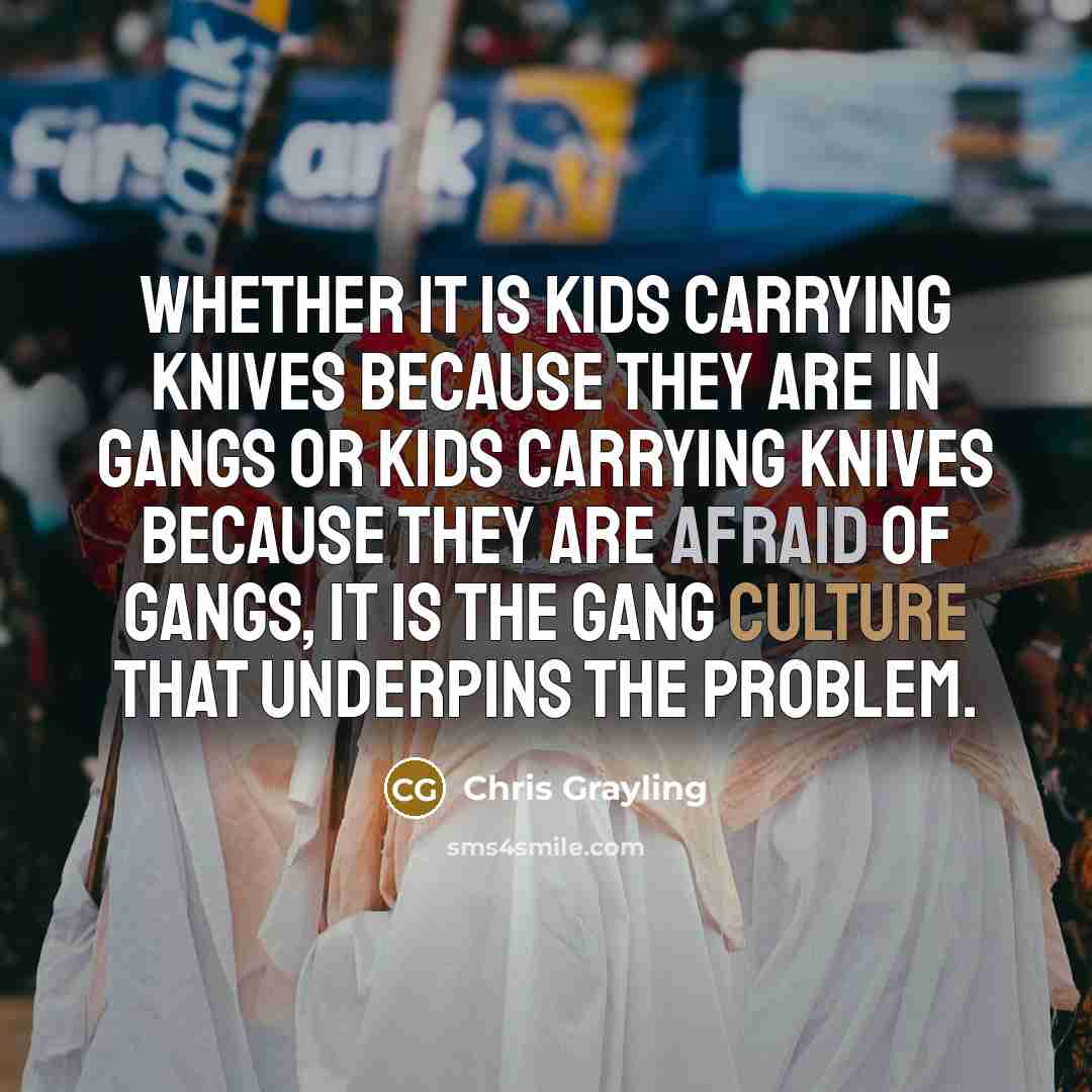 “Whether it is kids carrying knives because they are in gangs or kids carrying knives because they are afraid of gangs, it is the gang culture that underpins the problem.” quote by Chris Grayling