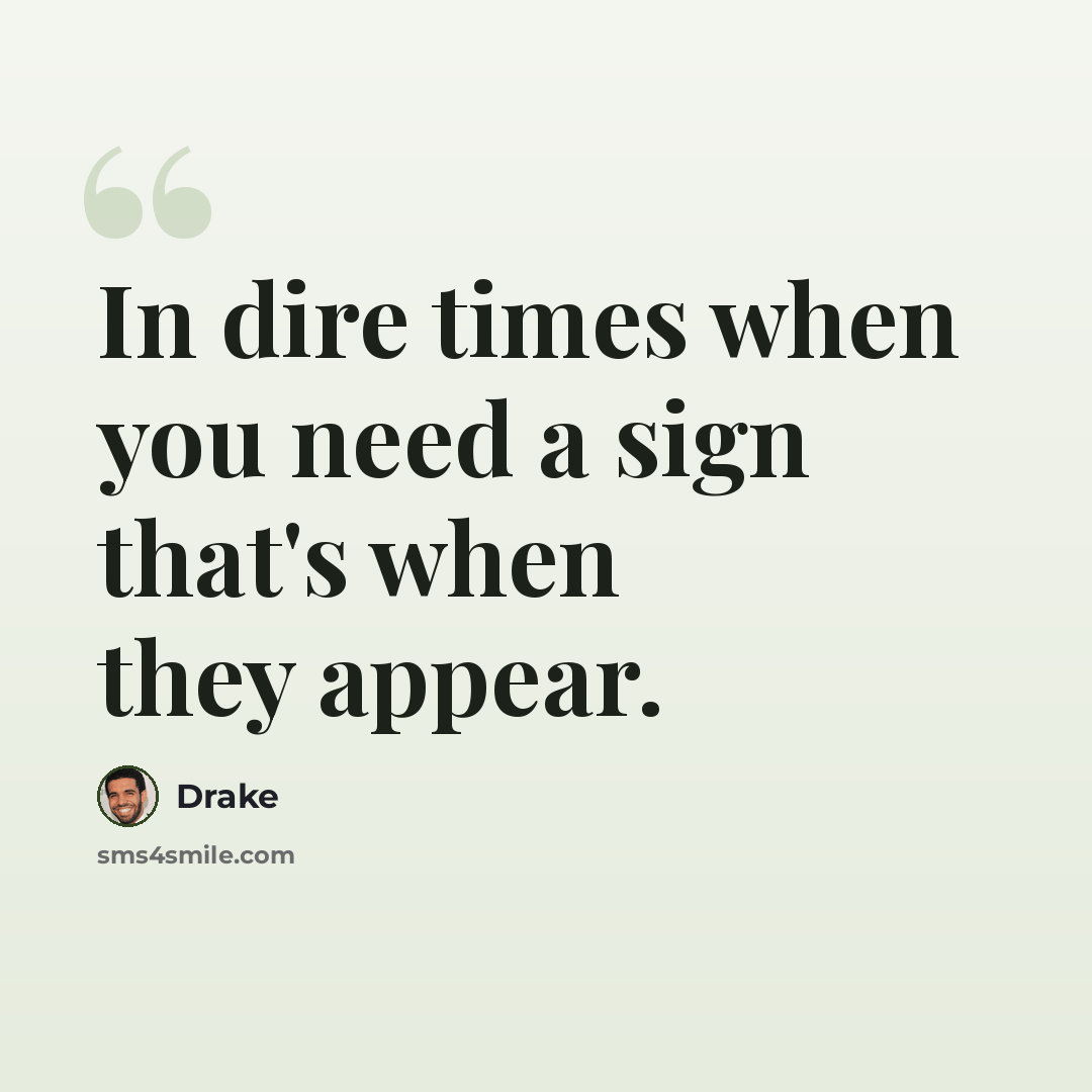 “In dire times when you need a sign that's when they appear.” quote by Drake