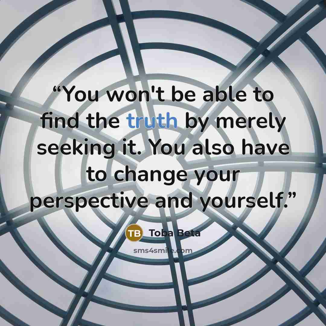 “You won't be able to find the truth by merely seeking it. You also have to change your perspective and yourself.” quote by Toba Beta