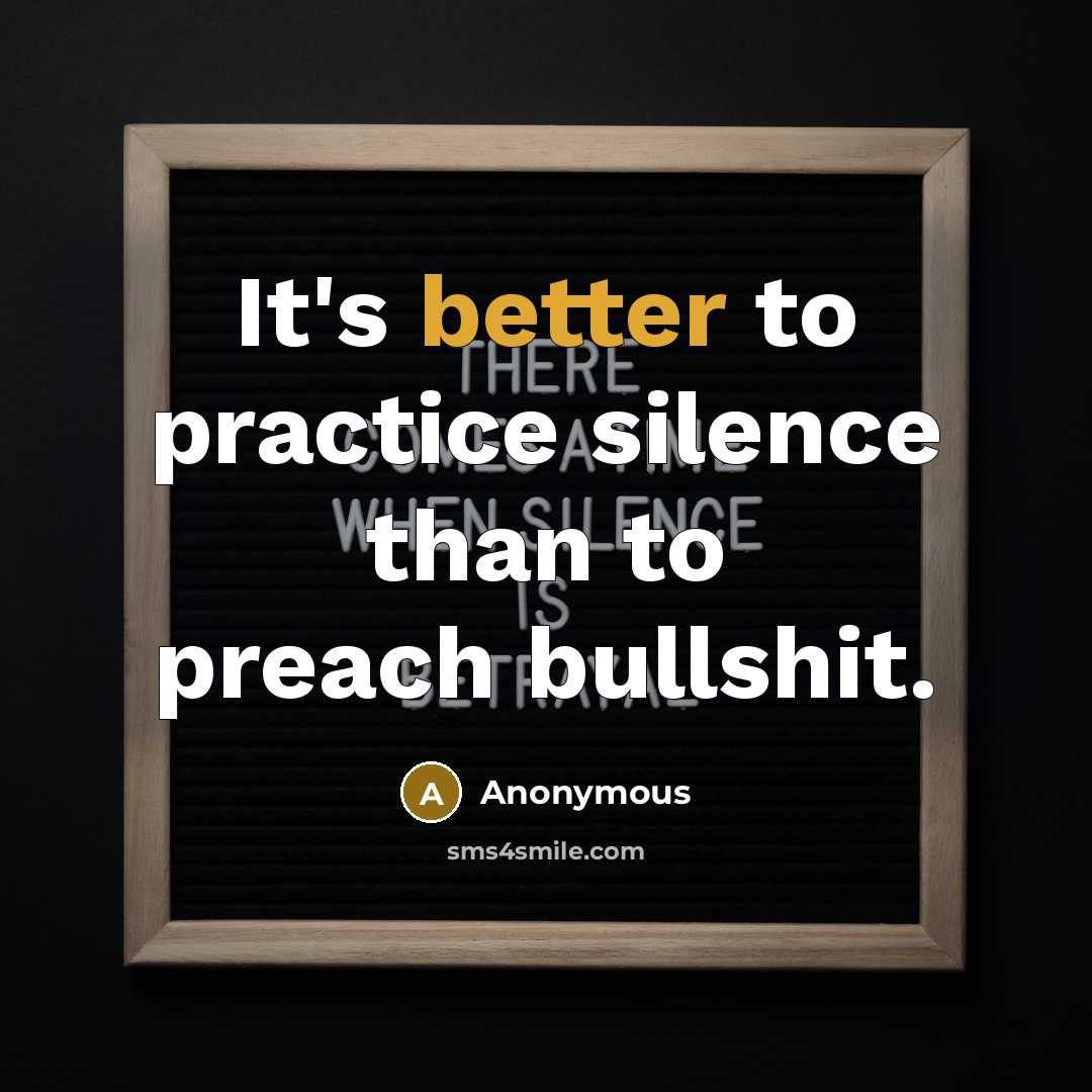 “It's better to practice silence than to preach bullshit.” quote by Anonymous