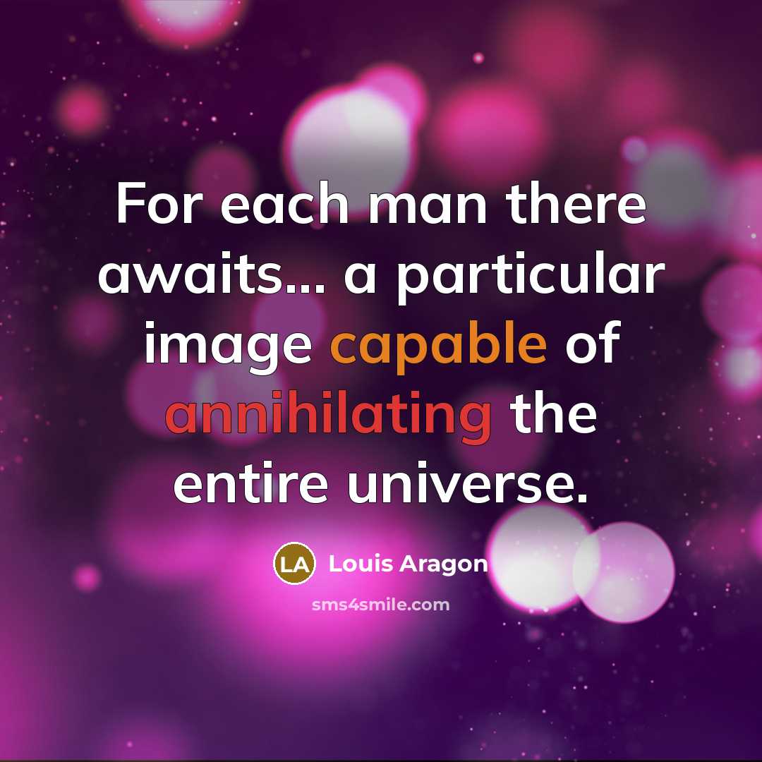 “For each man there awaits... a particular image capable of annihilating the entire universe.” quote by Louis Aragon