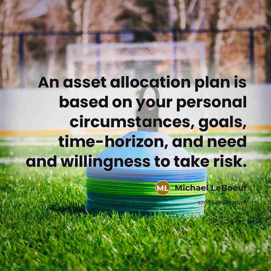 “An asset allocation plan is based on your personal circumstances, goals, time-horizon, and need and willingness to take risk.” quote by Michael LeBoeuf