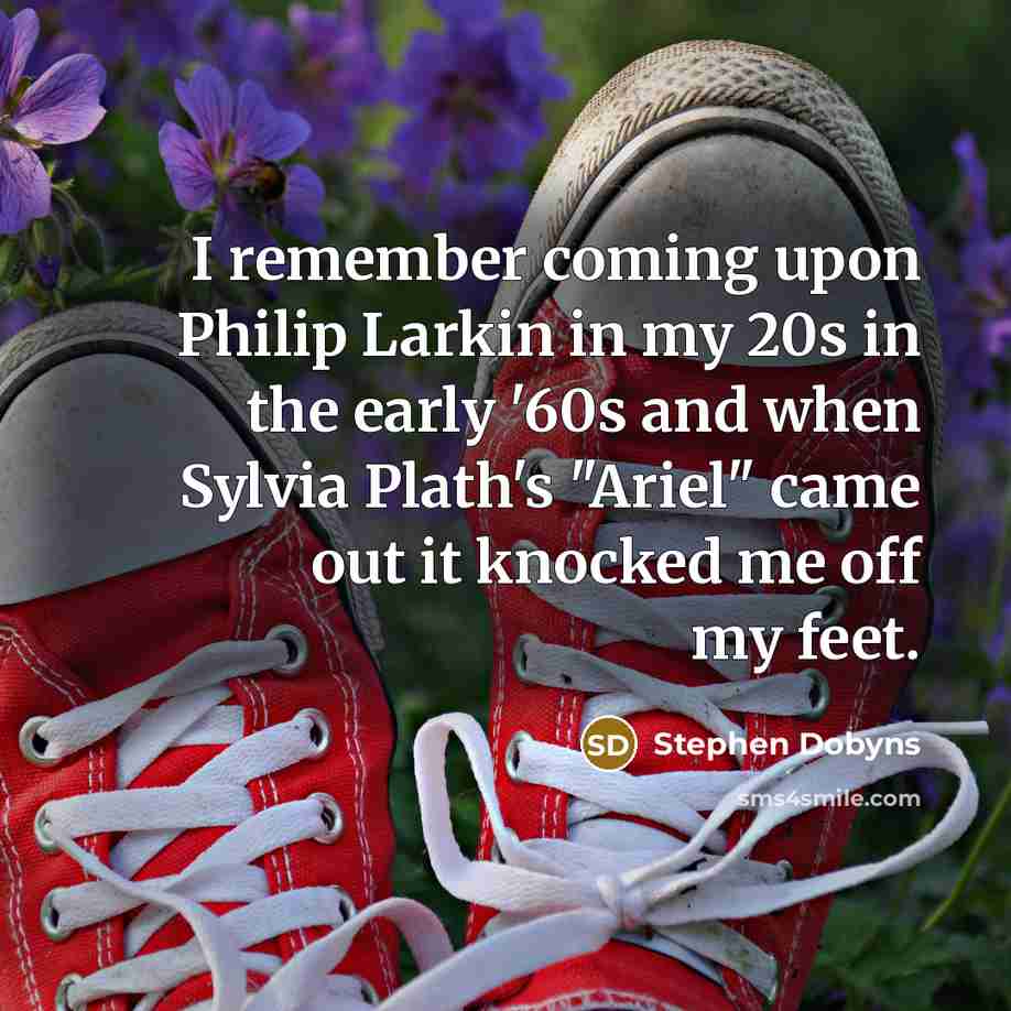 “I remember coming upon Philip Larkin in my 20s in the early '60s and when Sylvia Plath's "Ariel" came out it knocked me off my feet.” quote by Stephen Dobyns