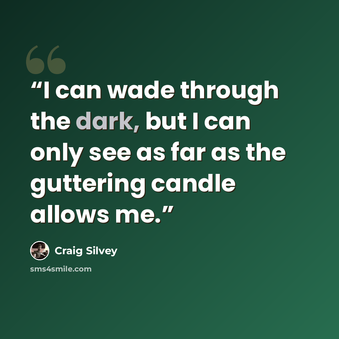 “I can wade through the dark, but I can only see as far as the guttering candle allows me.” quote by Craig Silvey