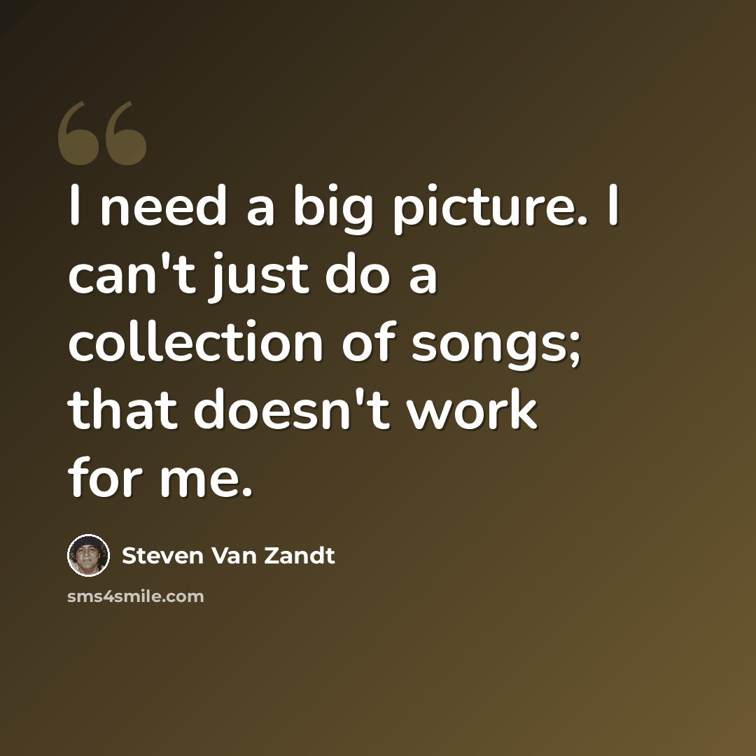 “I need a big picture. I can't just do a collection of songs; that doesn't work for me.” quote by Steven Van Zandt