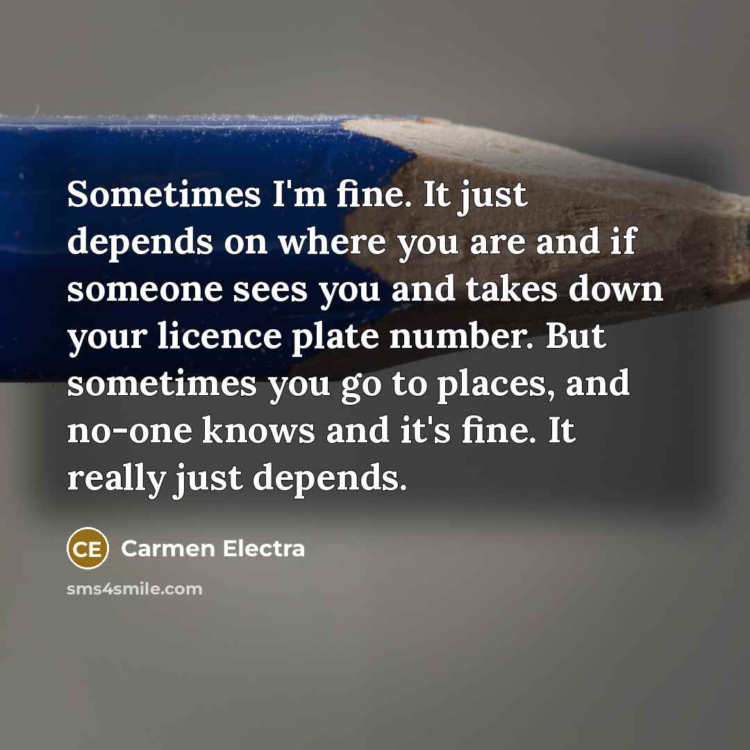 “Sometimes I'm fine. It just depends on where you are and if someone sees you and takes down your licence plate number. But sometimes you go to places, and no-one knows and it's fine. It really just depends.” quote by Carmen Electra