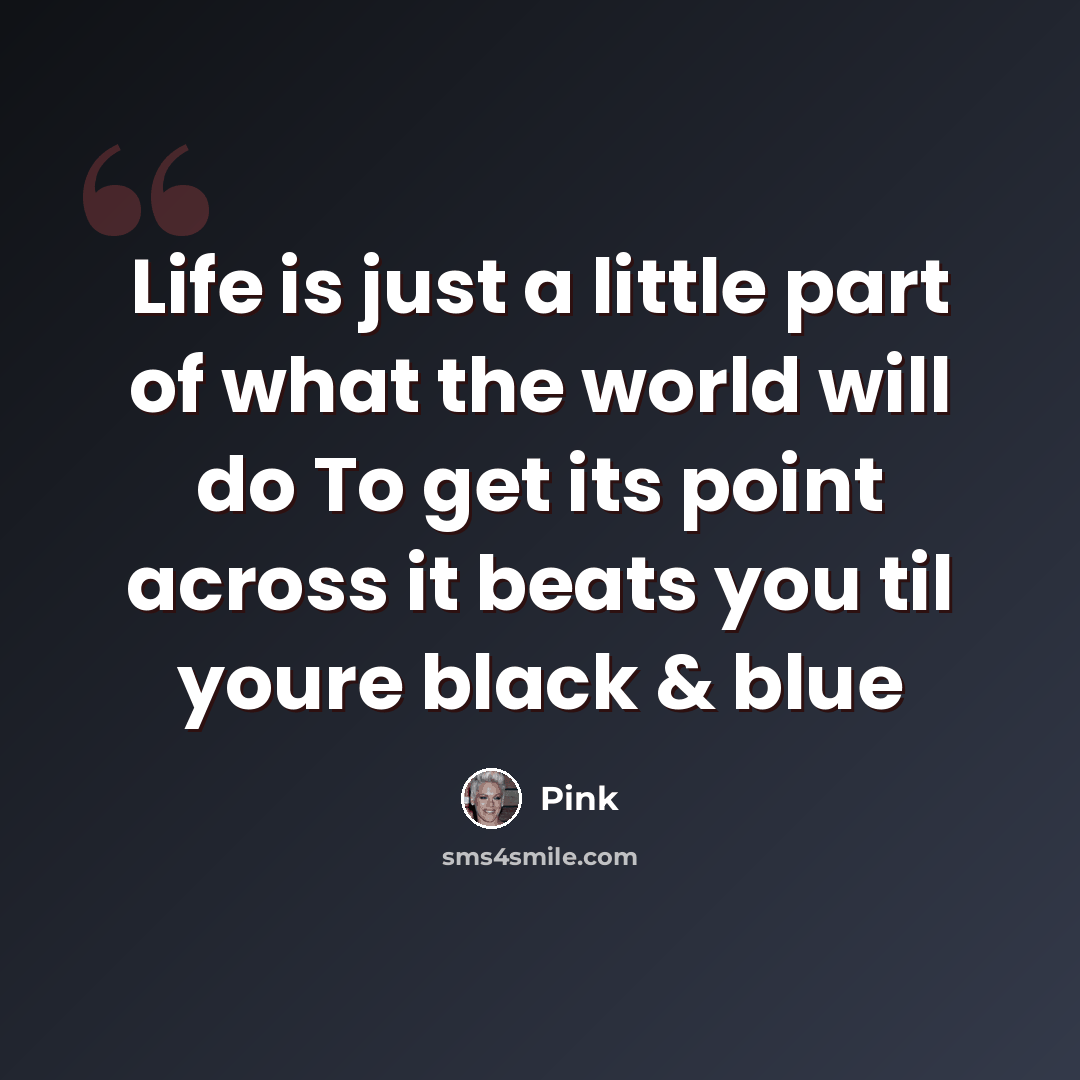 “Life is just a little part of what the world will do To get its point across it beats you til youre black & blue” quote by Pink