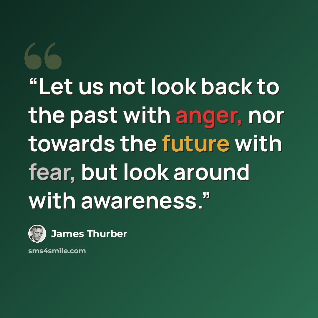 “Let us not look back to the past with anger, nor towards the future with fear, but look around with awareness.” quote by James Thurber