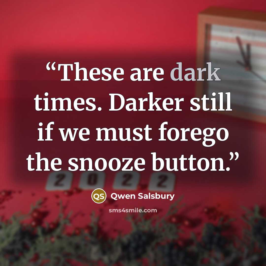 “These are dark times. Darker still if we must forego the snooze button.” quote by Qwen Salsbury